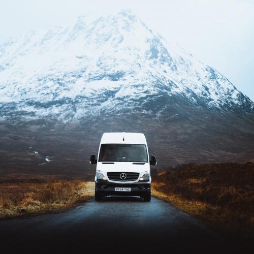 Electric van in the moutains