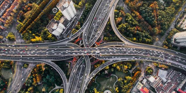 roads, cars, sky view