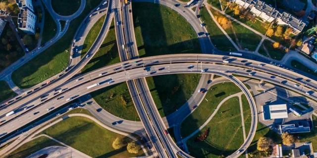 roads, cars, sky view